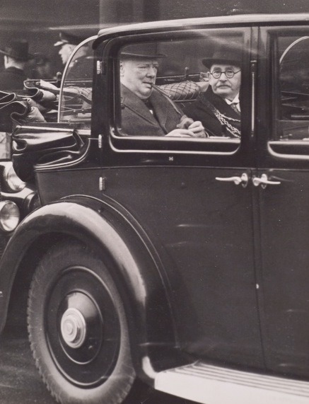 Hyman Morris and Winston Churchill in an automobile