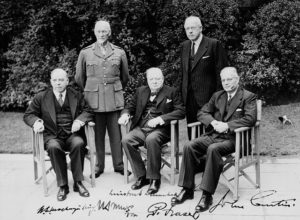 W.L. Mackenzie King, Canada; Jan Smuts, South Africa; Winston Churchill, UK; Peter Fraser, New Zealand; John Curtin, Australia