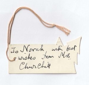 A gift tag in Clementine Churchill’s own hand