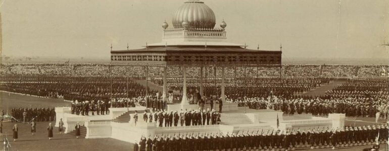 The Delhi Durbar of 1911, with George V and Queen Mary on the dais. The last of three royal durbars, it was the only one attended by a reigning emperor. (Wikimedia Commons)